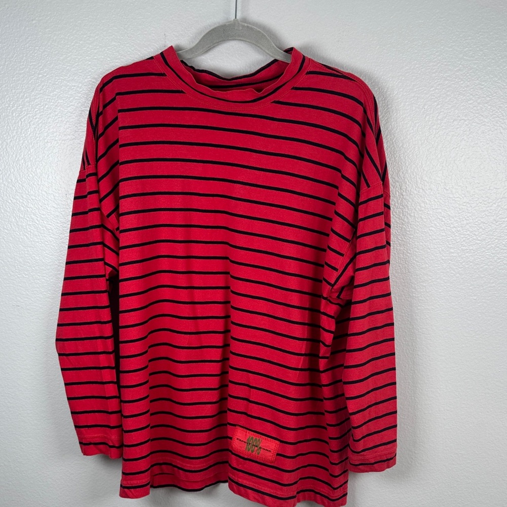 Esprit De Corp Vintage 90’s Striped Mock Neck Long Sleeve Oversized Cotton Tee